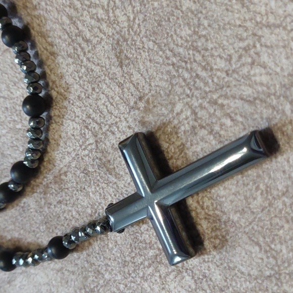 Beautiful Black and Pewter Beaded Rosary with Cross - Picture 3 of 6